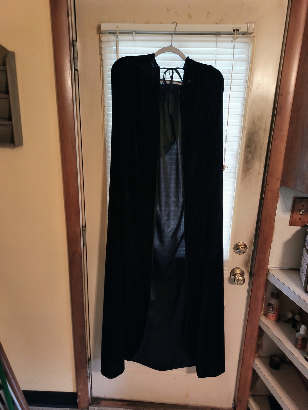 Ladies Black Velvet Full-Length Cloak Cape With Hoodie One Size